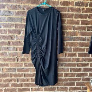 NWT Women's Petit Maggy London Crew Neck Long Sleeve Gathered Side Solid Dress